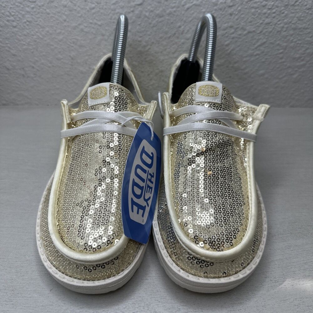 Hey DUDE Wendy Disco Gold Sequin Slip-on Shoes Women’s Size 6 - Picture 3 of 7